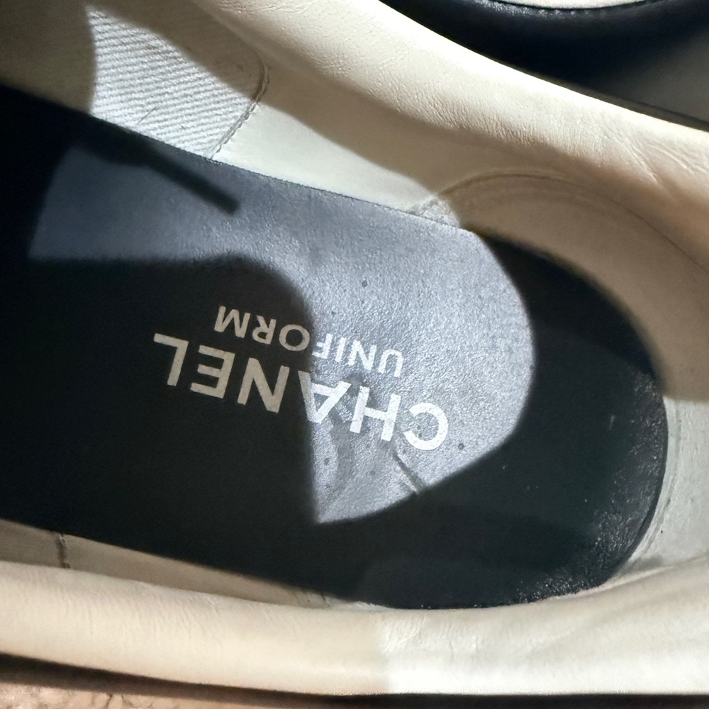 CHANEL Black Leather Low-Top Sneakers with White Sole Accent - Picture 6 of 14